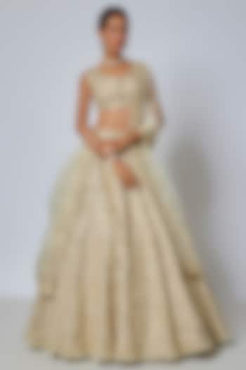 Ivory-Gold Organza Hand Embroidered Bridal Lehenga Set by Anushree Reddy at Pernia's Pop Up Shop