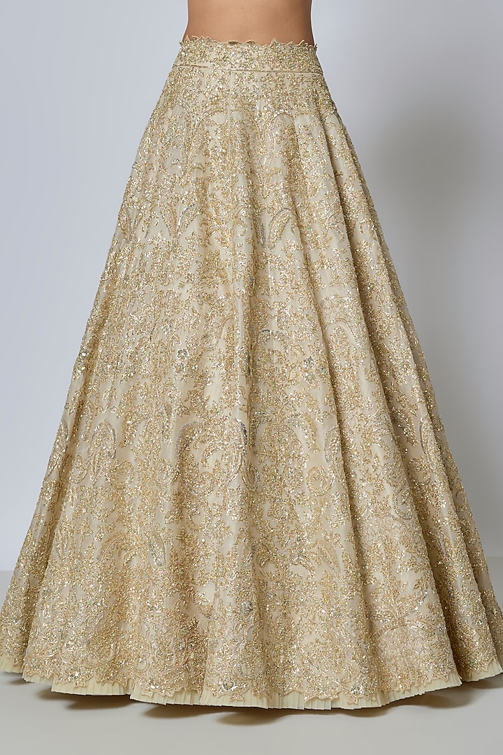 Ivory-Gold Organza Hand Embroidered Bridal Lehenga Set by Anushree Reddy at Pernia's Pop Up Shop
