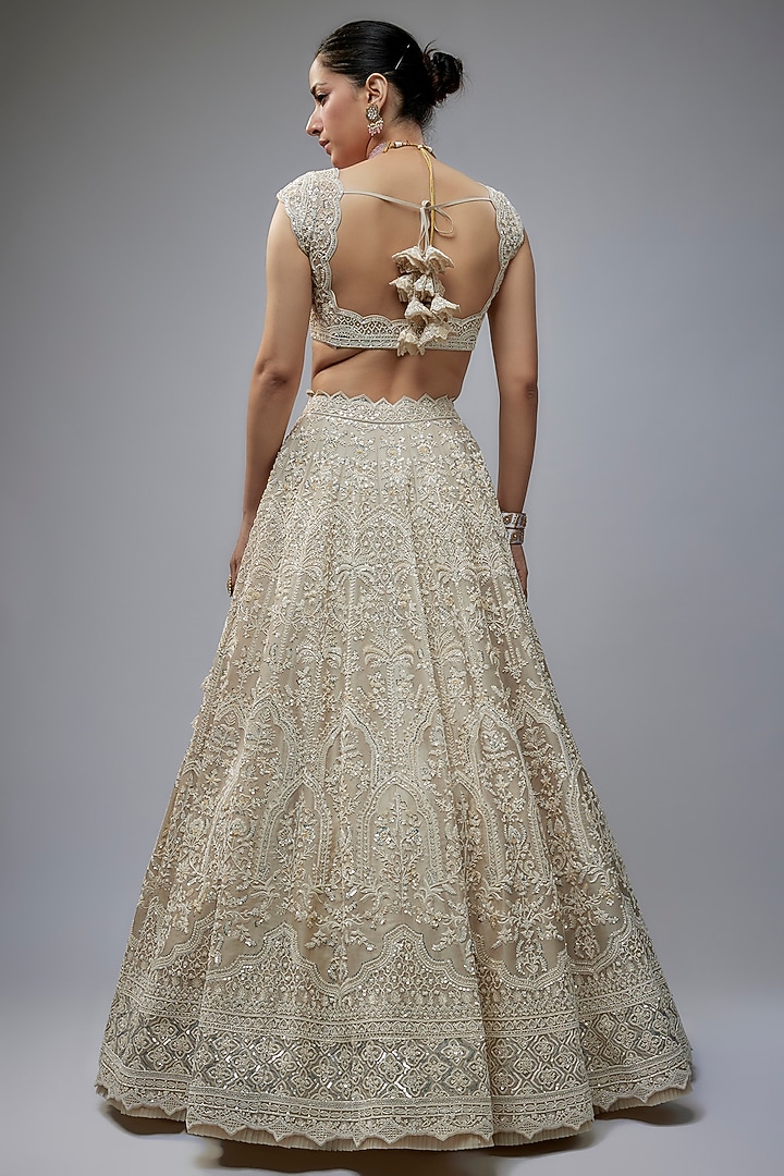 Ivory Organza Hand Embroidered Bridal Lehenga Set by Anushree Reddy at Pernia's Pop Up Shop