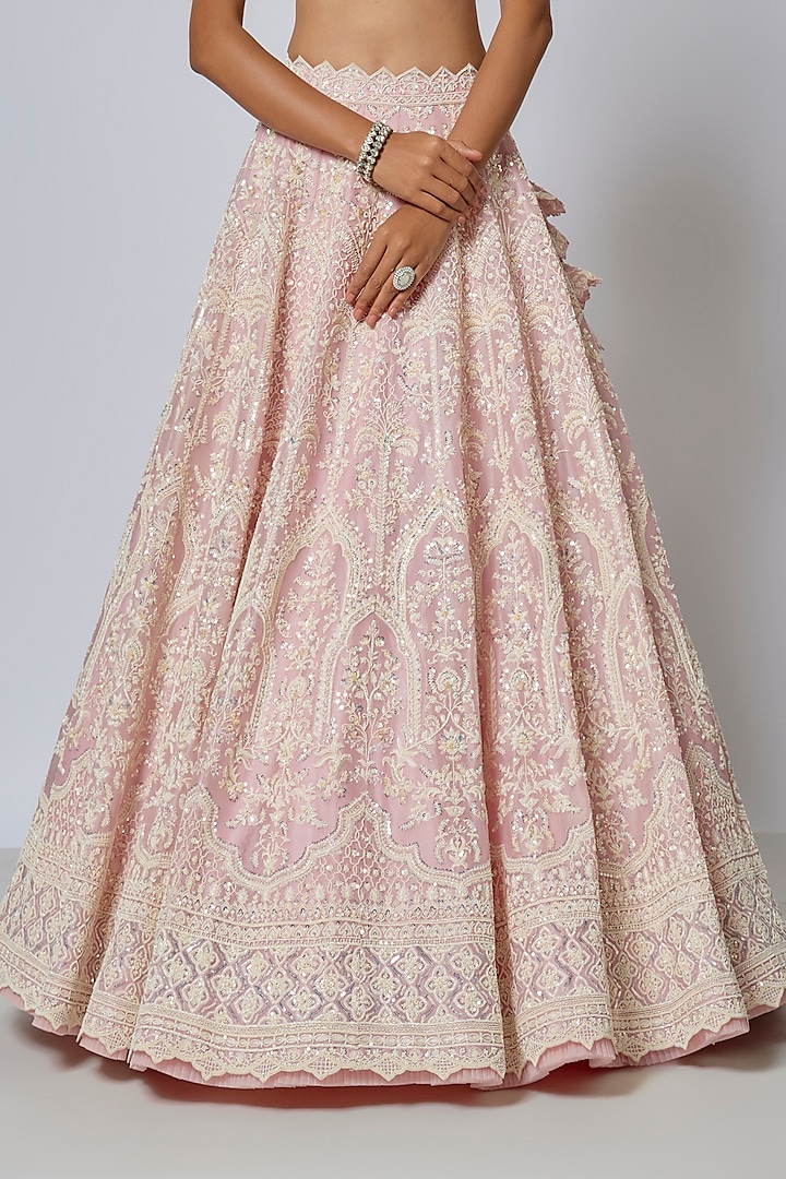 Light Pink Organza Hand Embroidered Bridal Lehenga Set by Anushree Reddy at Pernia's Pop Up Shop
