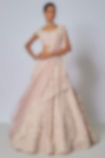 Light Pink Organza Hand Embroidered Bridal Lehenga Set by Anushree Reddy at Pernia's Pop Up Shop