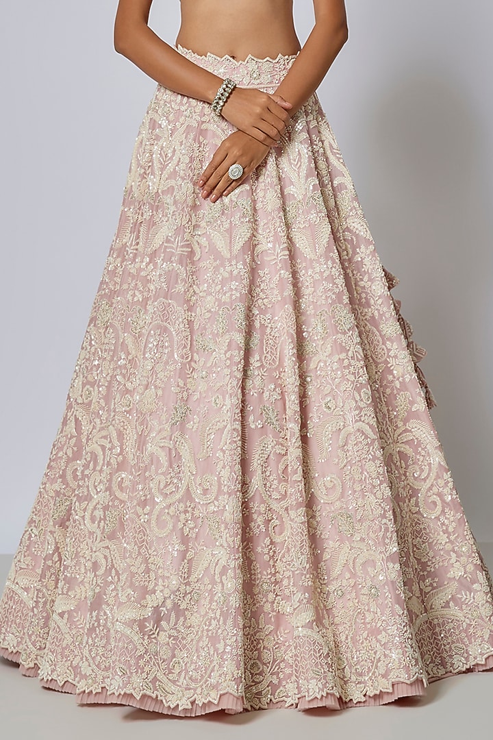 Light Pink Organza Hand Embroidered Bridal Lehenga Set by Anushree Reddy at Pernia's Pop Up Shop
