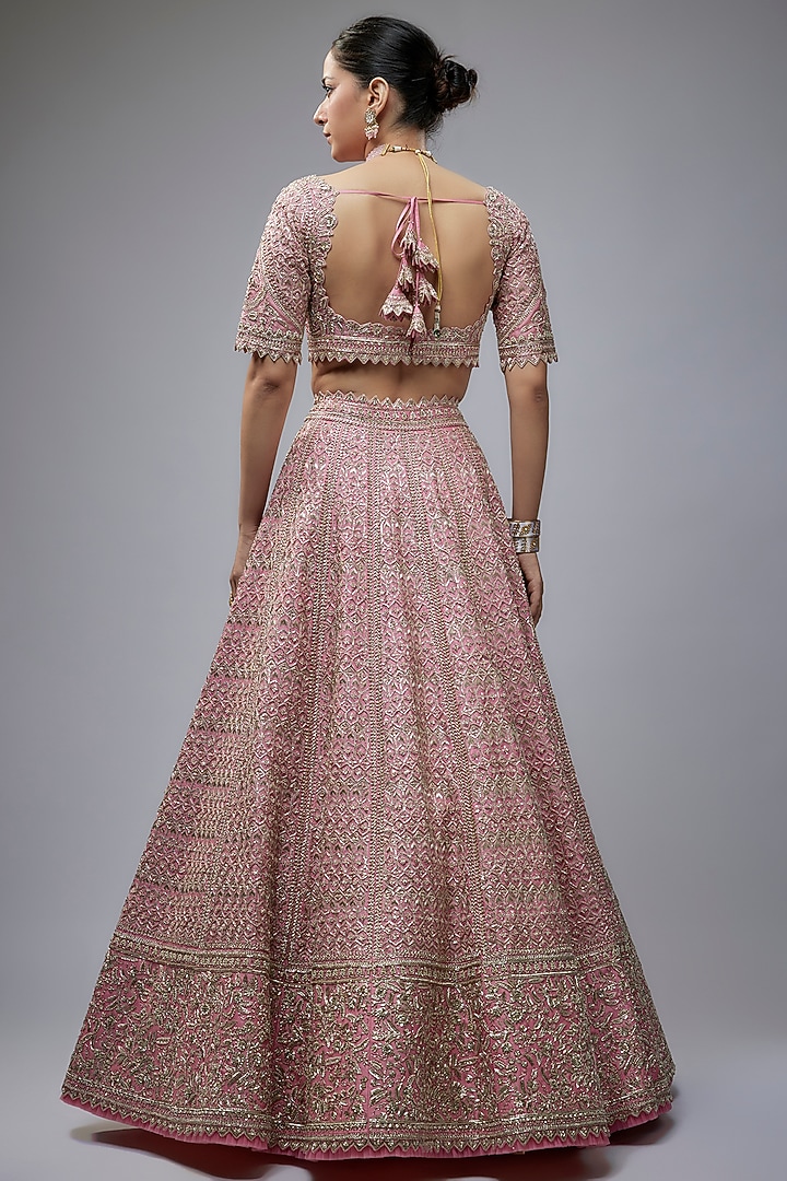 Pink Organza Hand Embroidered Bridal Lehenga Set by Anushree Reddy at Pernia's Pop Up Shop