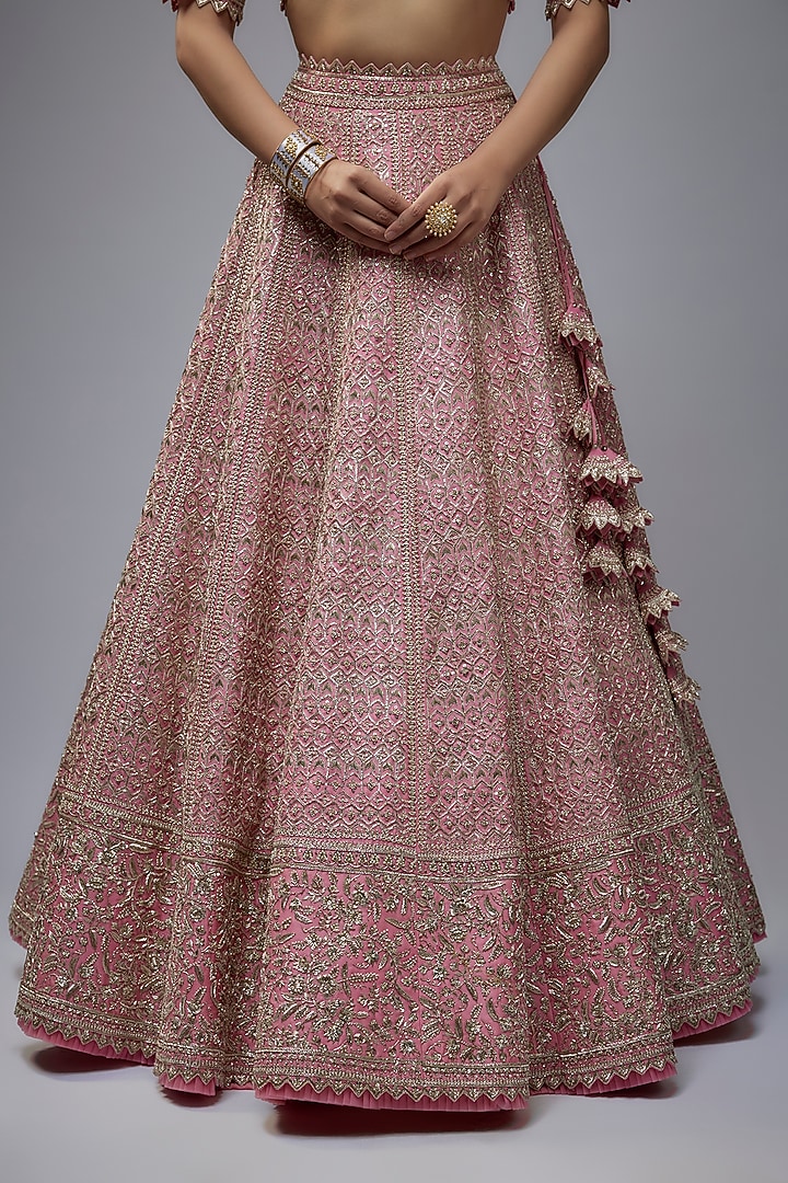 Pink Organza Hand Embroidered Bridal Lehenga Set by Anushree Reddy at Pernia's Pop Up Shop