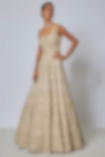 Ivory Organza Hand Embroidered Gown by Anushree Reddy at Pernia's Pop Up Shop
