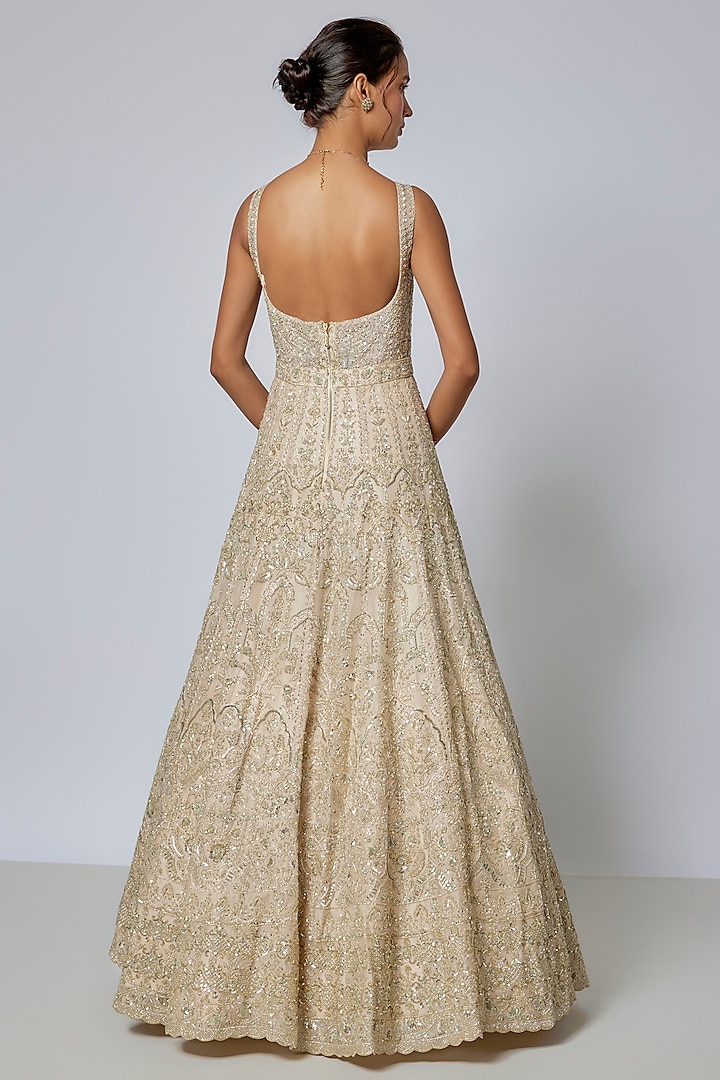 Ivory Organza Hand Embroidered Bridal Gown by Anushree Reddy at Pernia's Pop Up Shop