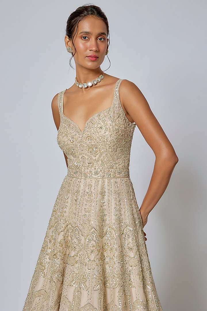 Ivory Organza Hand Embroidered Bridal Gown by Anushree Reddy at Pernia's Pop Up Shop