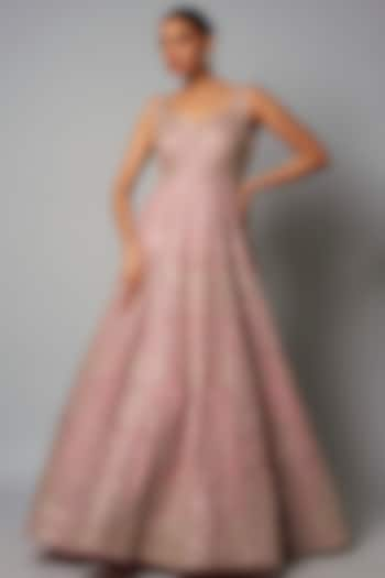 Blush Pink Organza Hand Embroidered Gown by Anushree Reddy at Pernia's Pop Up Shop