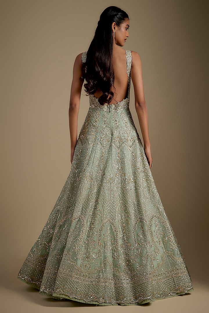 Ice Blue Organza Hand Embroidered Bridal Gown by Anushree Reddy at Pernia's Pop Up Shop