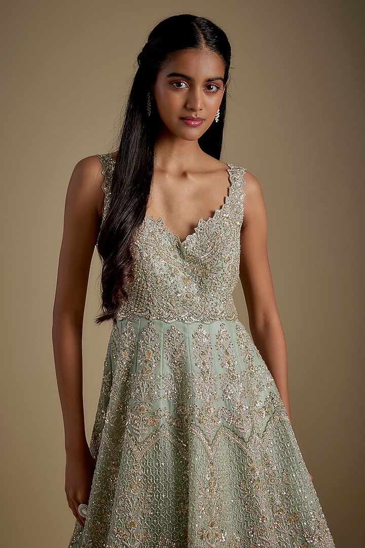 Ice Blue Organza Hand Embroidered Bridal Gown by Anushree Reddy at Pernia's Pop Up Shop