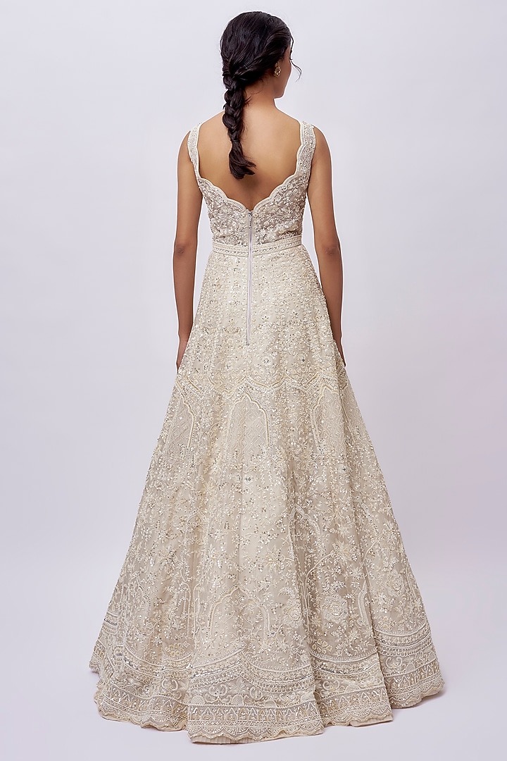 Ivory Organza Hand Embroidered Bridal Gown by Anushree Reddy at Pernia's Pop Up Shop