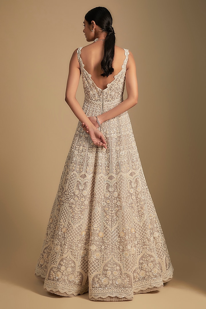 Light Grey Organza Hand Embroidered Bridal Gown by Anushree Reddy at Pernia's Pop Up Shop