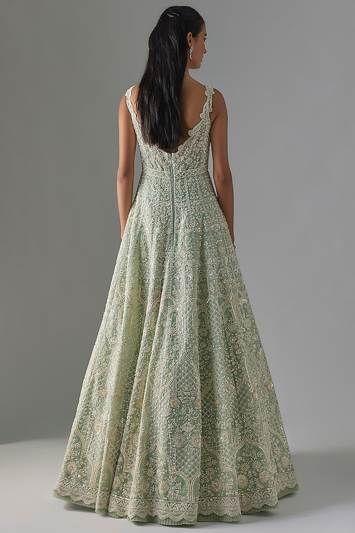 Ice Blue Organza Embroidered Bridal Gown by Anushree Reddy at Pernia's Pop Up Shop