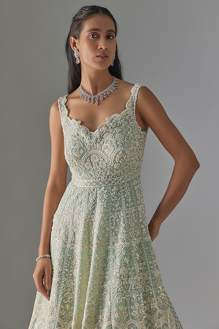 Ice Blue Organza Embroidered Bridal Gown by Anushree Reddy at Pernia's Pop Up Shop