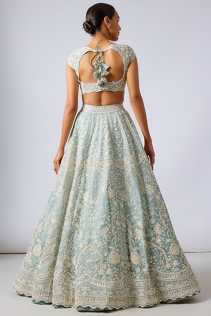 Blue Organza Hand Embroidered Bridal Lehenga Set by Anushree Reddy at Pernia's Pop Up Shop