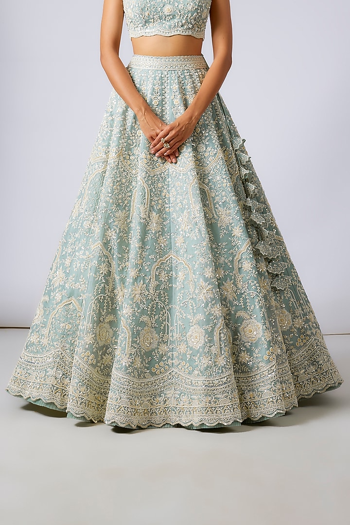 Blue Organza Hand Embroidered Bridal Lehenga Set by Anushree Reddy at Pernia's Pop Up Shop