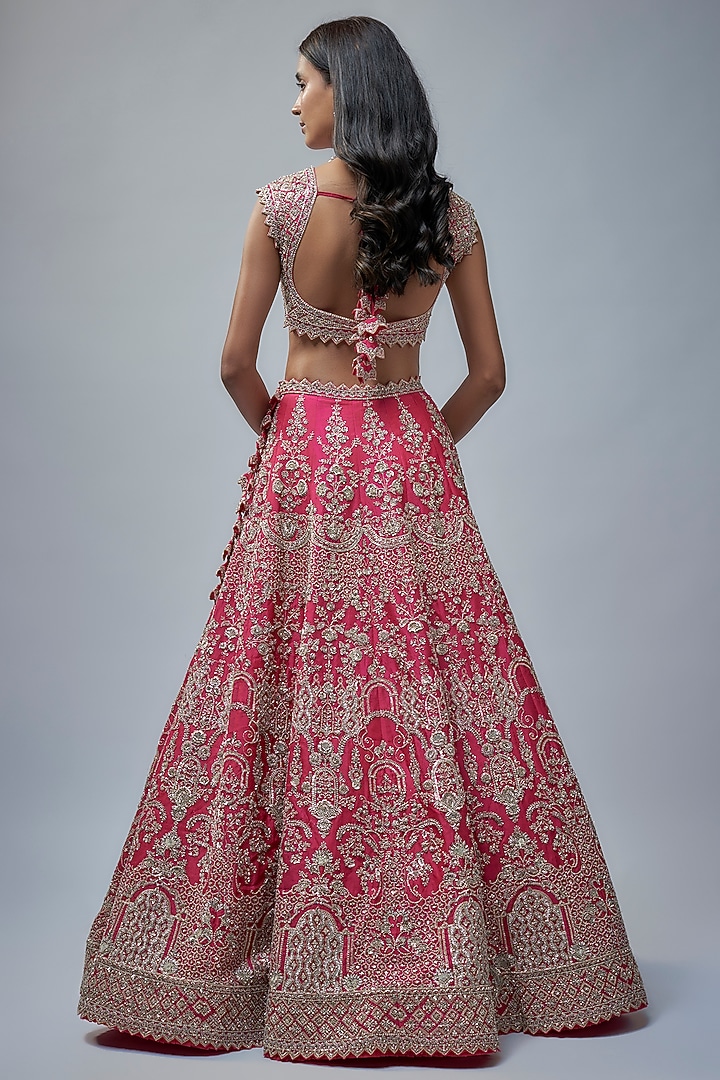 Cherry Red Organza Hand Embroidered Bridal Lehenga Set by Anushree Reddy at Pernia's Pop Up Shop
