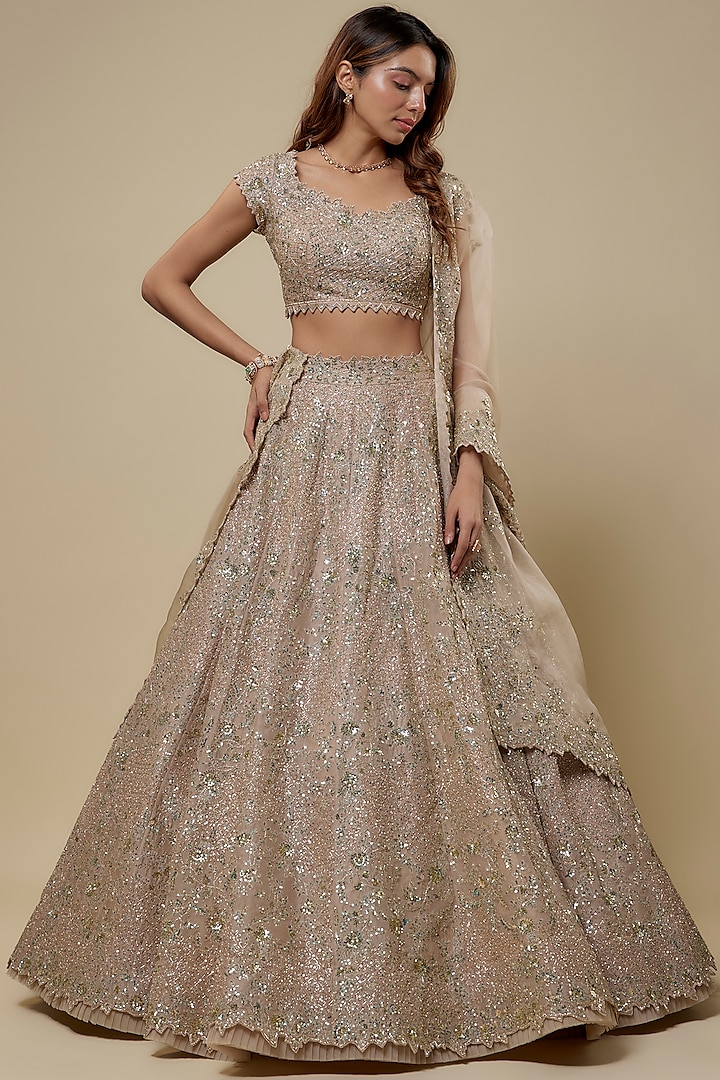 Ivory Organza Lehenga Set by Anushree Reddy