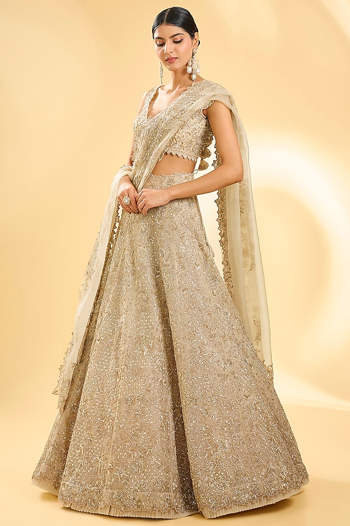 Ivory Organza Embroidered Bridal Lehenga Set by Anushree Reddy at Pernia's Pop Up Shop