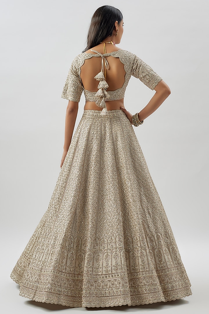 Ivory Raw Silk Hand Embroidered Bridal Lehenga Set by Anushree Reddy at Pernia's Pop Up Shop