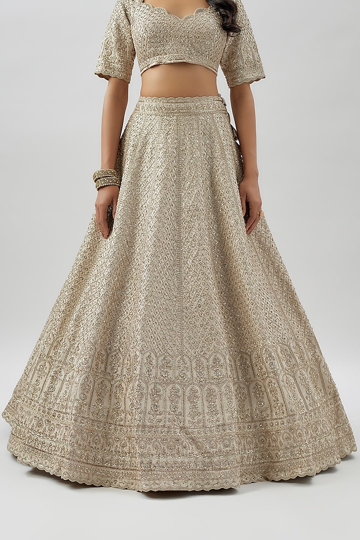 Ivory Raw Silk Hand Embroidered Bridal Lehenga Set by Anushree Reddy at Pernia's Pop Up Shop