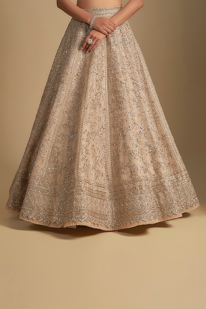 Ivory Organza Hand Embroidered Bridal Lehenga Set by Anushree Reddy at Pernia's Pop Up Shop