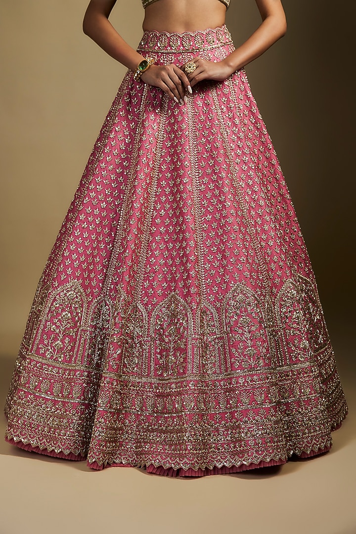 Pink Organza Hand Embroidered Bridal Lehenga Set by Anushree Reddy at Pernia's Pop Up Shop