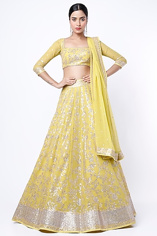 Yellow Embroidered Lehenga Set by Anushree Reddy