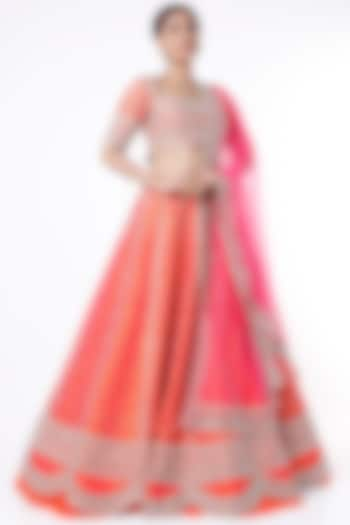 Orange Lehenga Set With Embroidery by Anushree Reddy