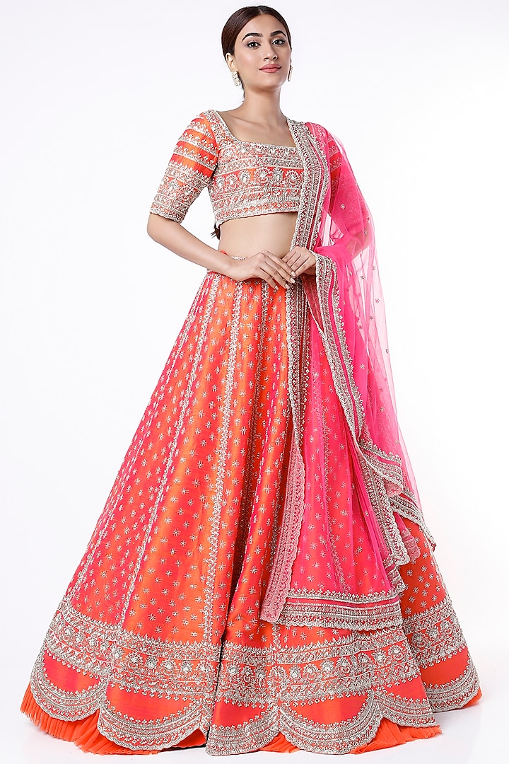 Orange Lehenga Set With Embroidery Design By Anushree Reddy At Pernias Pop Up Shop 2024 