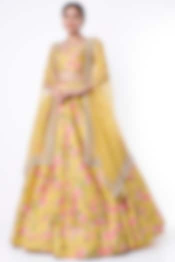 Yellow Raw Silk Lehenga Set by Anushree Reddy