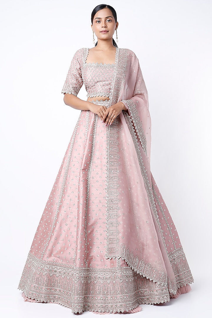 Blush Pink Embroidered Lehenga Set by Anushree Reddy