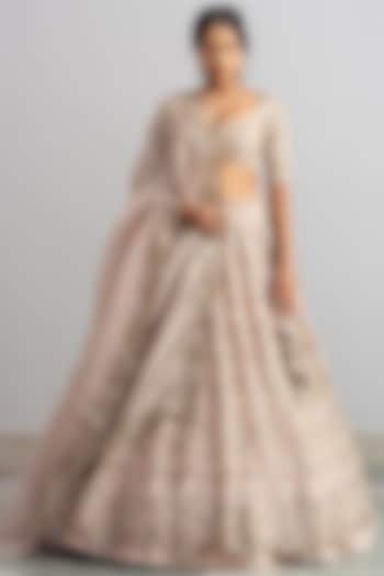 Champagne Zardosi Embroidered Bridal Lehenga Set by Anushree Reddy at Pernia's Pop Up Shop