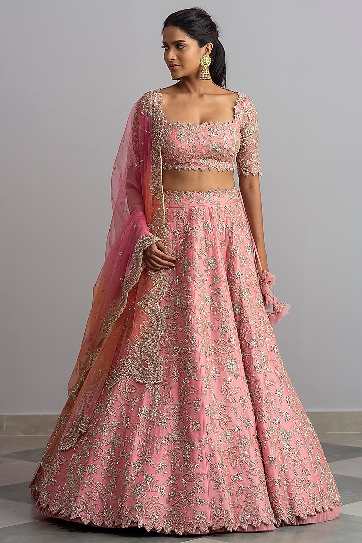 Powder Pink Organza Bridal Lehenga Set by Anushree Reddy at Pernia's Pop Up Shop