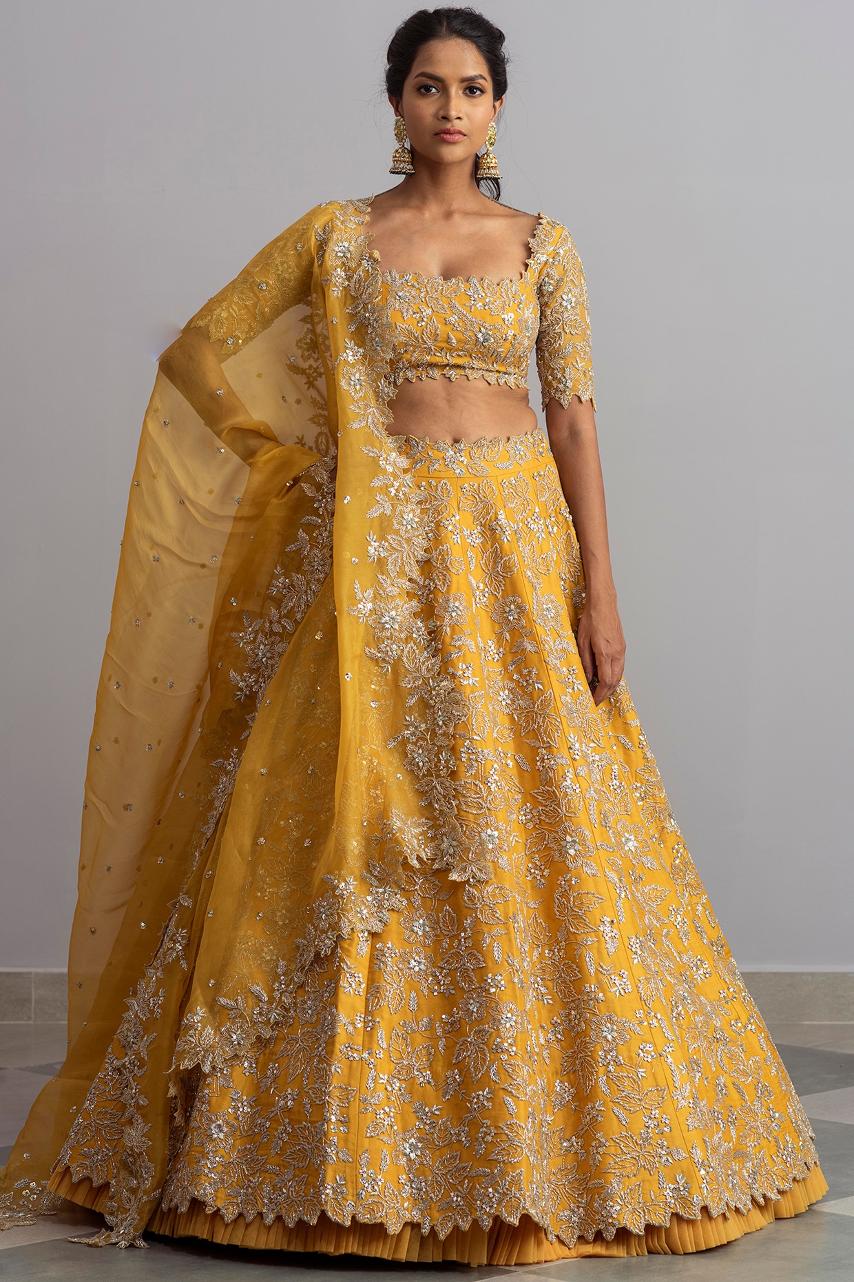 Semi Stitched Lehenga Pure organza silk and beautiful embroidery along with cut  work voni and blouse
