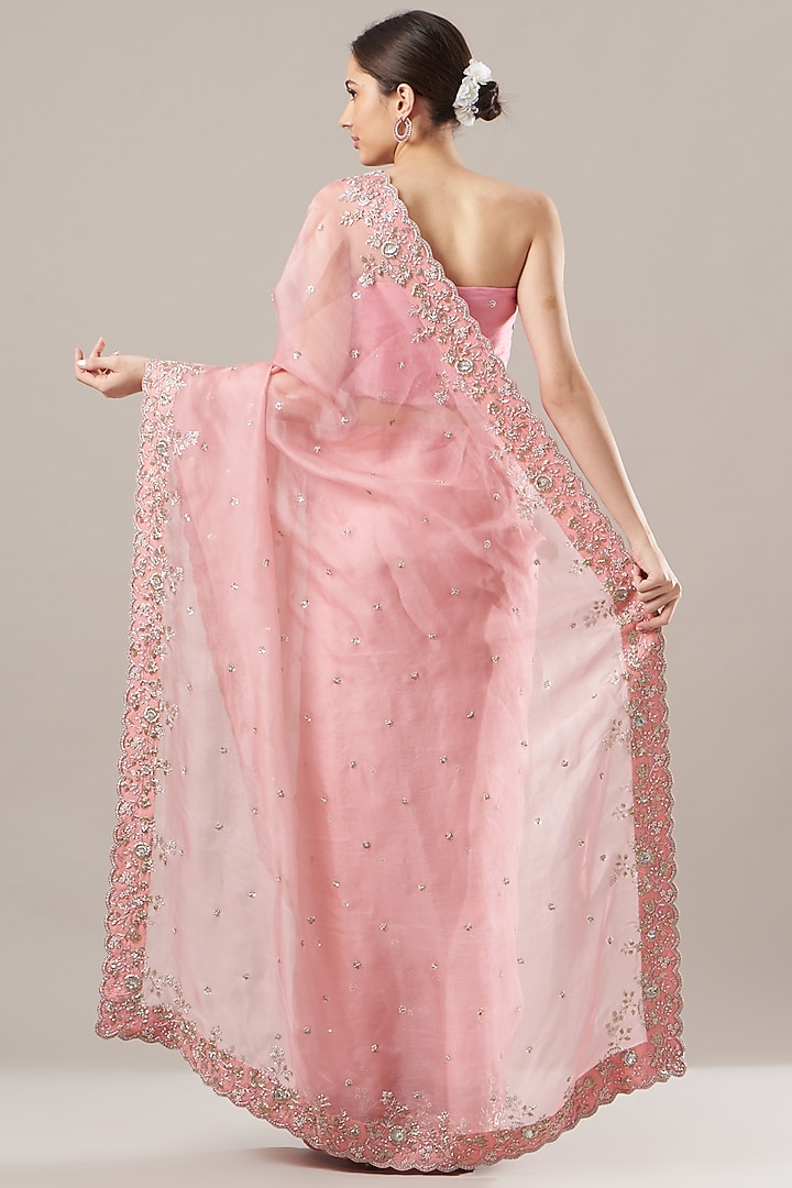 Pink Zardosi Embroidered Reception Saree Set by Anushree Reddy at Pernia's Pop Up Shop