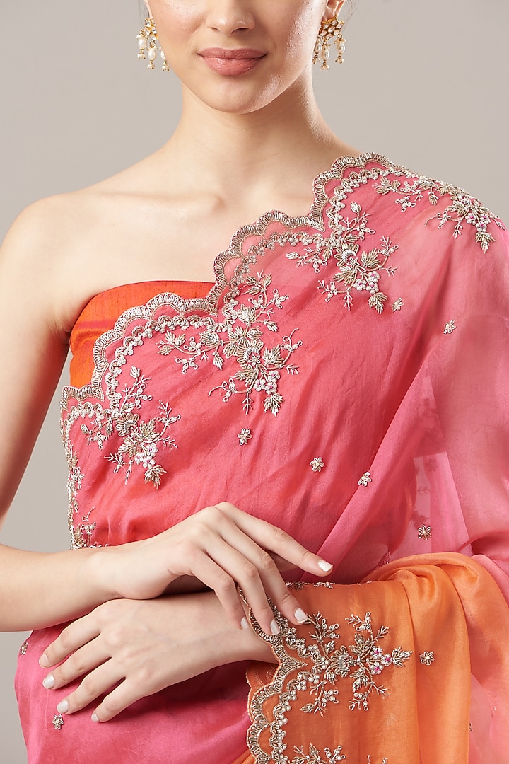 Pink & Orange Embroidered Reception Saree Set by Anushree Reddy at Pernia's Pop Up Shop