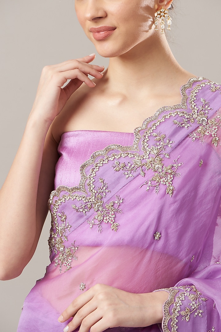 Lavender Embroidered Reception Saree Set by Anushree Reddy at Pernia's Pop Up Shop
