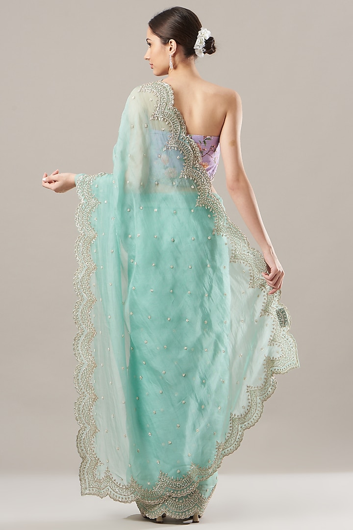 Sky Blue Embroidered Reception Saree Set by Anushree Reddy at Pernia's Pop Up Shop