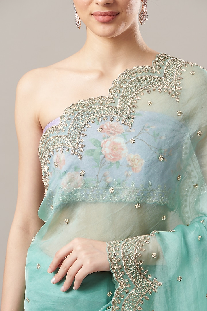Sky Blue Embroidered Reception Saree Set by Anushree Reddy at Pernia's Pop Up Shop