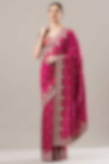 Magenta Embroidered Reception Saree Set by Anushree Reddy at Pernia's Pop Up Shop