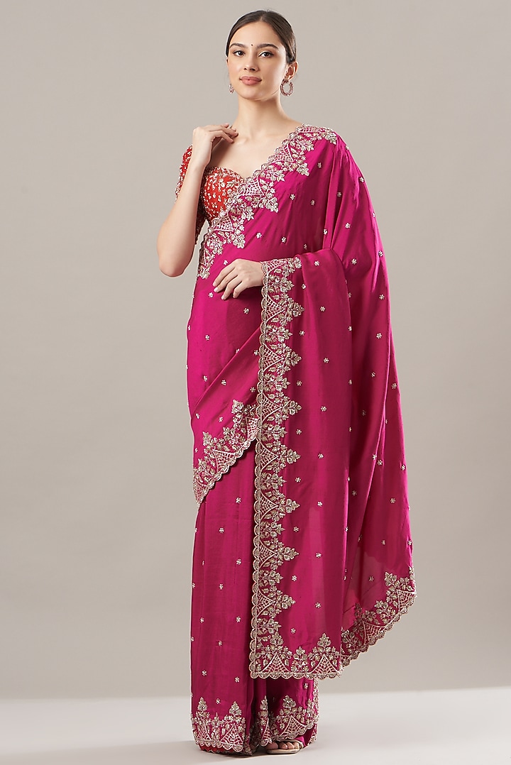 Magenta Embroidered Reception Saree Set by Anushree Reddy at Pernia's Pop Up Shop