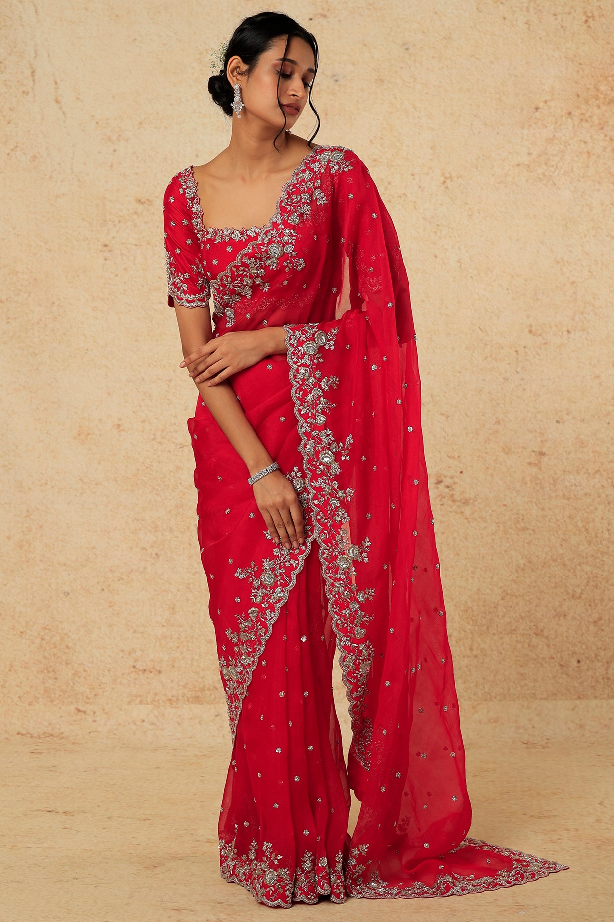 Buy Hot Pink Crepe Indo-western Saree With Pearl Embroidered Belt KALKI  Fashion India