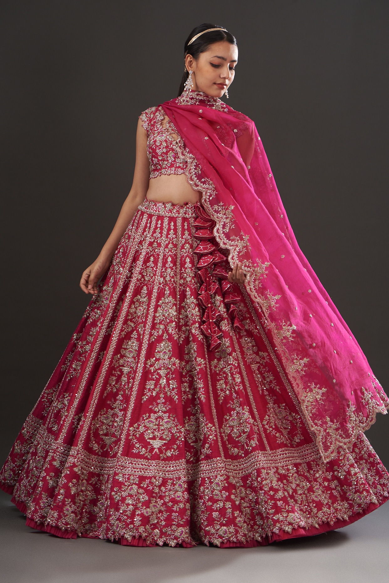 Peach Organza Embroidered Lehenga Set Design by Anushree Reddy at Pernia's  Pop Up Shop 2024