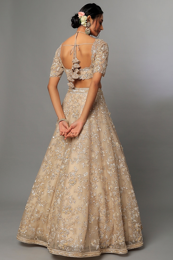 Beige Embroidered Bridal Lehenga Set by Anushree Reddy at Pernia's Pop Up Shop