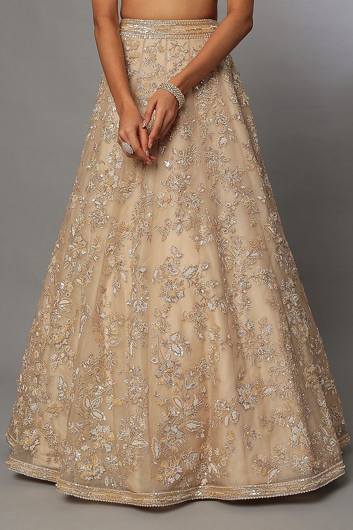 Beige Embroidered Bridal Lehenga Set by Anushree Reddy at Pernia's Pop Up Shop