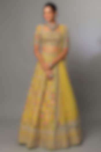Yellow Silk Embroidered Bridal Lehenga Set by Anushree Reddy at Pernia's Pop Up Shop