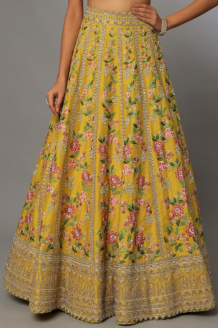 Yellow Silk Embroidered Bridal Lehenga Set by Anushree Reddy at Pernia's Pop Up Shop