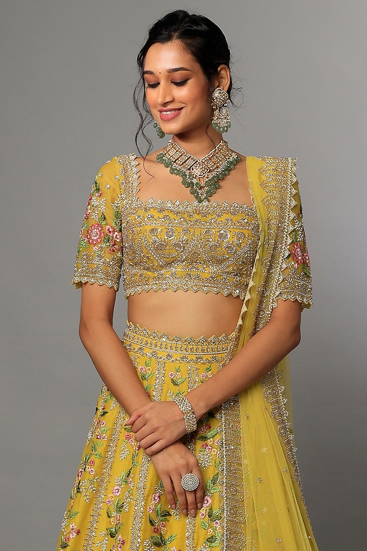 Yellow Silk Embroidered Bridal Lehenga Set by Anushree Reddy at Pernia's Pop Up Shop