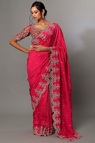 Fuchsia Embroidered Saree Set by Anushree Reddy